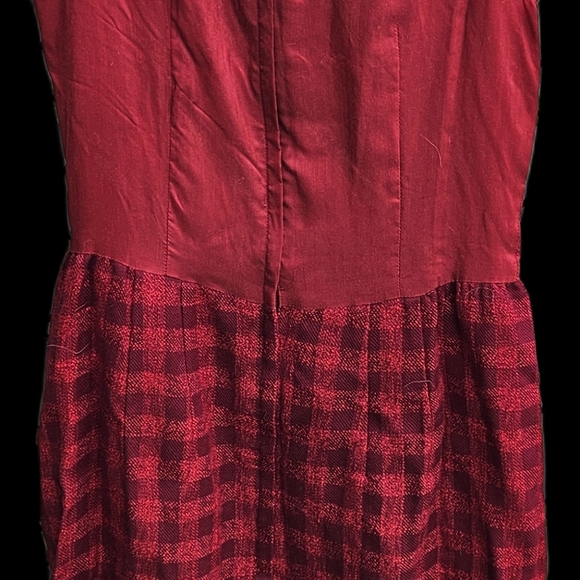 VTG Retro Red Plaid Cropped Jacket Dress Suit Red USA Handmade Union USA 1950 - Picture 4 of 15